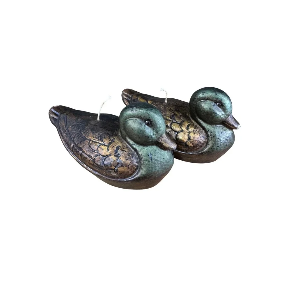 Duck Shaped Brown Resin Wax Candles Set‎ Of 2 Single Wick Rustic Primitive Decor